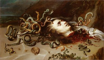 Tete de Meduse - Medusaの頭 - Pieter Paul Rubens (1577-1640)。キャンバスに油彩、1617-1618年頃 寸法：68,5x118cm美術史博物館、ヴィエンヌ 作： Peter Paul Rubens