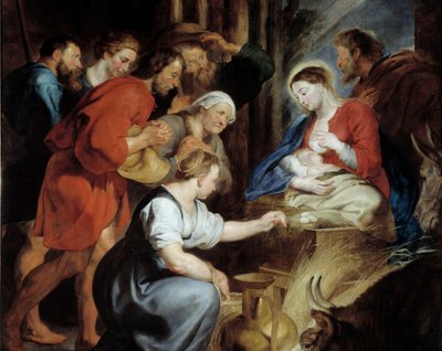羊飼いたちの崇拝」詳細ピエール・ポール（Pierre-Paul）・ルーベンス（またはPeter PaulまたはPetrus Paulus）（1577-1640）の絵画 17世紀 日。3.4x2.48 m ルーアン、Musee des Beaux Arts 作： Peter Paul Rubens