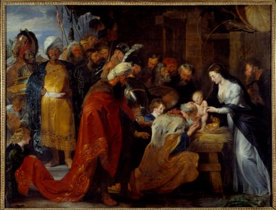 マギの崇拝』 絵画 ピエール・ポール（Pierre-Paul）・ルーベンス（またはPeter PaulまたはPetrus Paulus）（1577-1640） 1617年 日。2.51x3.28 m リヨン、ボザール美術館（Musee des Beaux Arts 作： Peter Paul Rubens