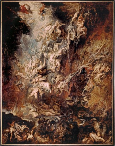呪われた者の堕落（オーク材に絵画） 作： ピーター・ポール・ルーベンス