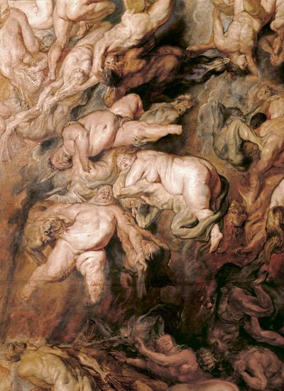 呪われた者の堕落（オーク材に絵画） 作： ピーター・ポール・ルーベンス