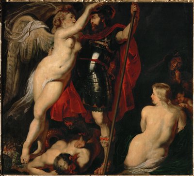 勝利の女神に戴冠された美徳の英雄マルス（キャンバスに描かれた絵画） 作： Peter Paul Rubens