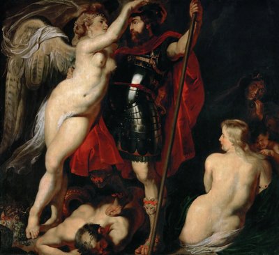 美徳の火星、火星、1616年頃、勝利の女神に花輪を捧げられる。 作： Peter Paul Rubens