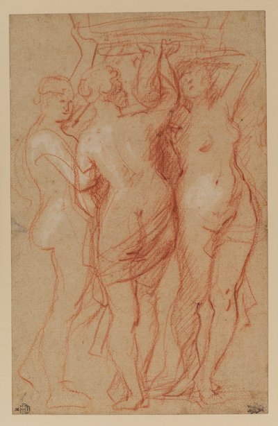 三美神、c.1635-40（紙に赤と白のチョーク） 作： Peter Paul Rubens