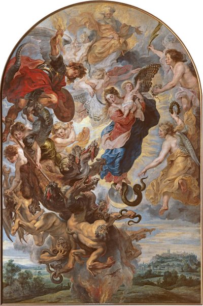 月の上の黙示録の女としての聖母 作： Peter Paul Rubens