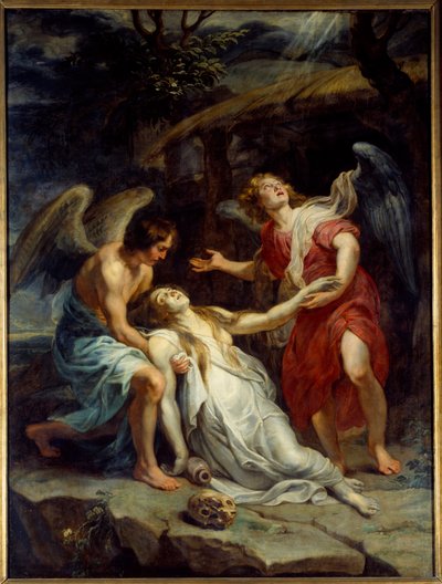 マグダラの聖マリアの恍惚。ピエール・ポール（Pierre-Paul）・ルーベンス（またはPeter PaulまたはPetrus Paulus）（1577-1640）の絵画 Ec.Flam.1619-1620年頃。キャンバスに油彩。薄さ：2.95 x 2.20m。リール、美術博物館 作： Peter Paul Rubens