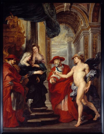 1619年4月30日のアングレームの交易、あるいはマリー・ド・メディシス（1573-1642）と息子のルイ13世との和解 王妃はブロワに亡命していたが、その間に「母と子の戦争」を起こし、息子である国王に対する反乱を引き起こしていた。カルダン 作： Peter Paul Rubens