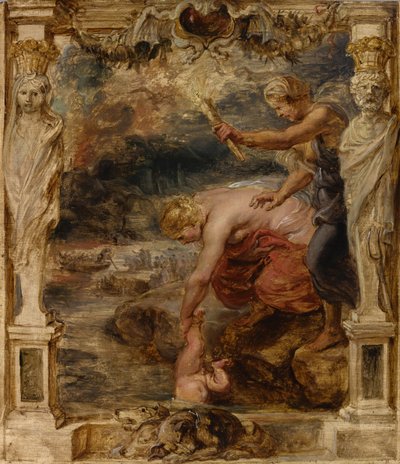 幼児アキレスをスティクス川に浸すテティス、1635年頃。 作： Peter Paul Rubens