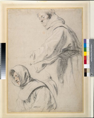 2人のフランシスコ会修道士（紙にチョーク 作： Peter Paul Rubens