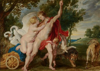 狩猟への出発からアドニスを抑制しようとする金星、1600〜1700年頃 作： Peter Paul Rubens