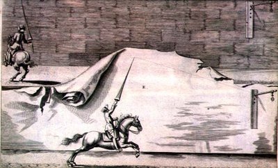 Winters、Stuterey、Reit-Schulが執筆した「New Treatise for Breeding Horses」より、槍を持って訓練する2人の騎兵。1672年の刻印 作： Peter Paul Troschel