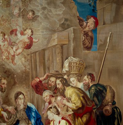 クライストチャイルドの礼拝、フランドル派のタペストリーの詳細、1600〜50年頃 作： Peter Paul after Rubens