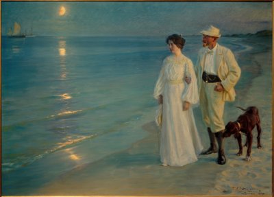 スカーゲンビーチで夏の夜。アーティストと彼の妻 作： Peder Severin Krøyer