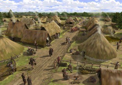シルチェスターの鉄器時代の町、北から南の入り口に向かって、c1990-2010。 作： Peter Urmston