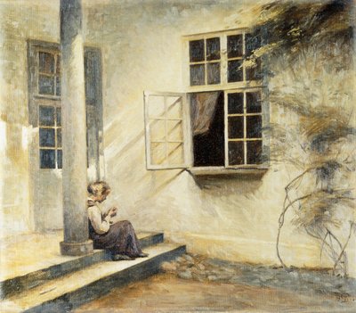 ポーチに座っている少女、リセルンド 作： Peter Vilhelm Ilsted