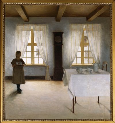 お茶を出す少女とのインテリア 作： Peter Vilhelm Ilsted