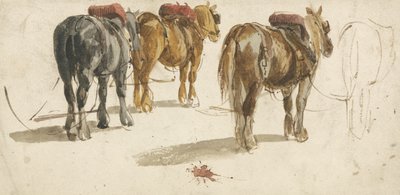 トレースの3つのカート馬、背面図（paper0の水彩画 作： Peter de (attr.) Wint