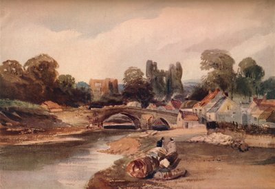 橋と廃墟のある川沿いの村、c1824 作： Peter de Wint