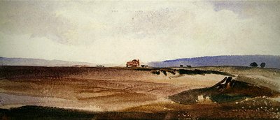 遠くに荷車のある開けた風景（水彩・紙） 作： Peter de Wint
