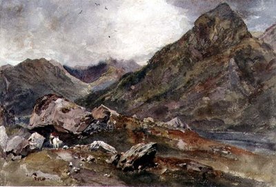 The Bowder Stone, Borrowdale （紙に水彩画） 作： Peter de Wint