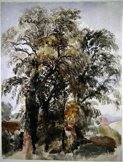 木々と農家の建物（水彩・紙） 作： Peter de Wint