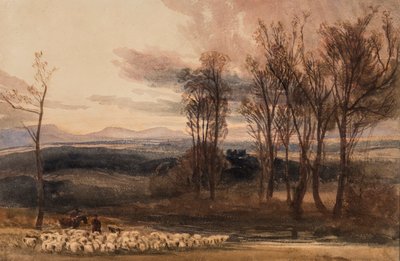 冬の夕暮れ、1830年頃（紙にトイレ） 作： Peter de Wint