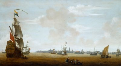 「海からのアムステルダムの眺め」、17 世紀 作： Peter van den Velde