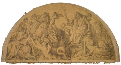 Die Wasserwelt lauscht dem Leierspiel des Arion, Bogenfeld. Karton zu den Deckenbildern der Münchner Glyptothek 作： ピーター・フォン・コーネリアス
