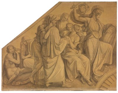 Odysseus entdeckt Achill unter den Töchtern des Lykomedes. Karton zu den Deckenbildern der Münchner Glyptothek 作： ピーター・フォン・コーネリアス