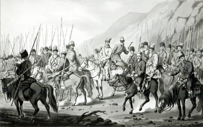 1813年の行進中のロシアのコサックのさまざまな部族 作： Peter von Hess