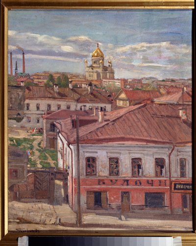 モスクワの眺め。 Pyotr Ivanovich Petrovichev (Piotr Petrovichev) (1874-1947) による絵画、キャンバスに油彩、1900 年頃。 ロシア美術、20 世紀。 国立カレリア共和国美術館、ペトロザヴォーツク (ロシア)。 作： Petr Ivanovic Petrovichev