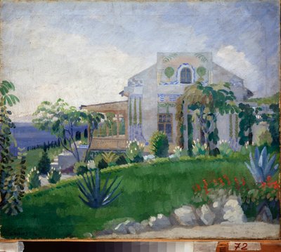 Vue de la propriete Zhukovsky (Joukovsky) a Kuchuk Koy (Ukraine) (Kuchuk-Koy の Zhukovsky Estate のビュー) - Oeuvre de Pyotr (Piotr, Petr) Savvich Utkin (Outkine) (1877-1934)、tempera sur toile 作： Petr Savvic Utkin