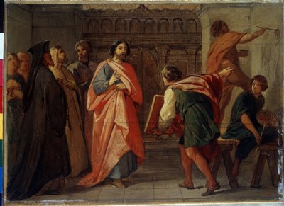 ロシアのシメオン 1 世大公 (1316-1353) は、モスクワ大聖堂の塗装を命じた (誇り高きシメオン イワノビッチ大公がモスクワ大聖堂の塗装を命じた) と述べた。 ピョートル・ヴァシリエヴィッチ・ベイスンの絵画 ( 作： Petr Vasilievich Basin