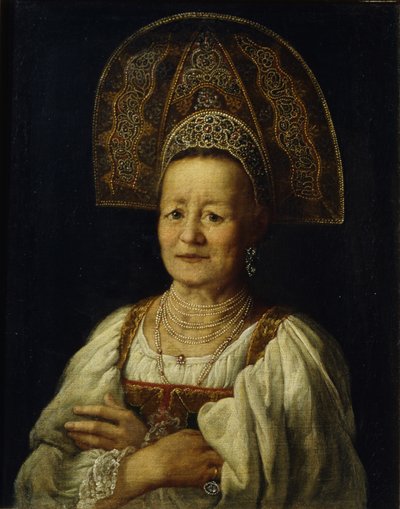 ココシニクの商人の女性の肖像、1796年 作： Petro Semyonovich Drozhdin