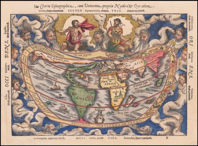 1544年地図 - 『宇宙地理憲章』、自然界と運行に関する憲章 作： ピーター・アピアヌス
