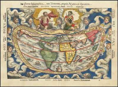 1553年の地図 - 宇宙地理憲章、自然界と運行に関する憲章 作： ピーター・アピアヌス