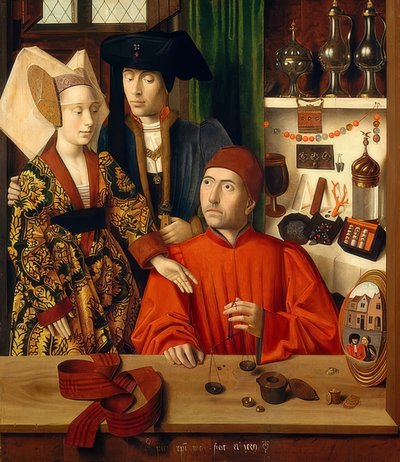 彼の店の金細工人。 1449 作： Petrus Christus