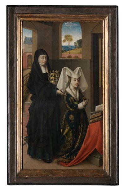 ポルトガルのイザベラと聖エリザベス、c.1457-60（キャンバスに油彩） 作： Petrus Christus