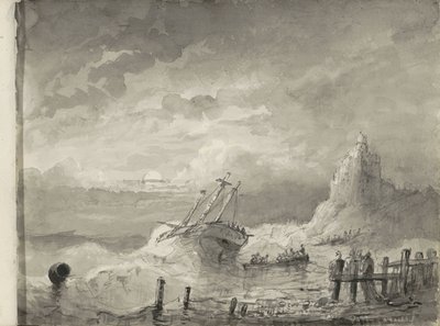 海岸沖で遭難した船 作： Petrus Johannes Schotel (circle of)