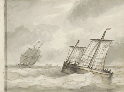 荒れた海の帆船 作： Petrus Johannes Schotel (circle of)