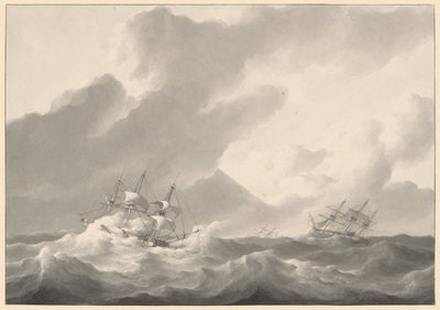 嵐の海の船 作： Petrus Johannes Schotel