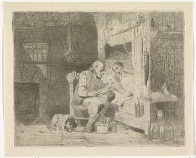 妻に本を読む老人 作： Petrus Marius Molijn