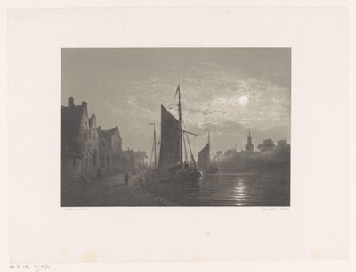 月明かりで岸壁に沿ってヨット 作： Petrus Paulus Schiedges (I)