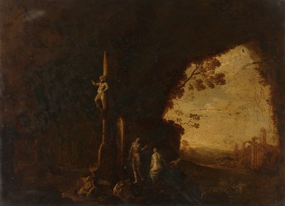 古代遺跡のある洞窟のニンフ 作： Petrus van Hattich