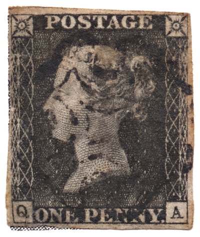 世界初の郵便切手である 1 ペニー ブラック。 1840年 作： Philately