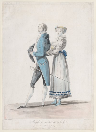 Habit Habille の英国人、Collections de Costumes Dessines、1814-24 より。 作： Philibert Louis Debucourt