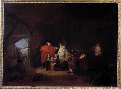 ルイ16世の人間性：1784年冬、王はヴェルサイユの住民にアルモーネを与える ルイ・フィリベール・ドゥビュクール（1755-1832）による絵画 1785年 日0,61x0,83 m 作： Philibert Louis Debucourt