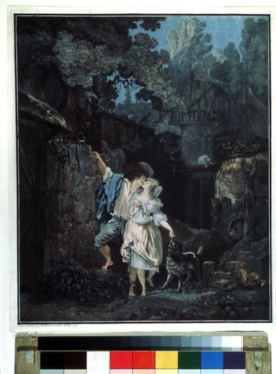 「お別れの朝」（お別れの朝） 早朝に出発するカップル。 Philibert Louis Debucourt (1755-1832) によるリトグラフ 1787年 プーシキン美術館 モスクワ 作： Philibert Louis Debucourt