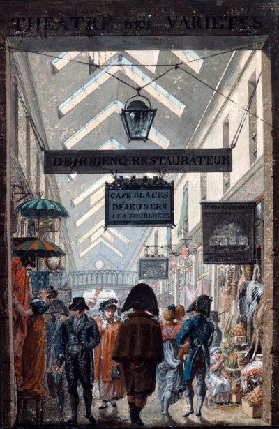 パリのショッピングアーケードデパノラマ、1807 作： Philibert Louis Debucourt