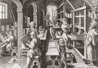 1590年頃のヨーロッパの印刷所（彫刻） 作： Philip (after) Galle